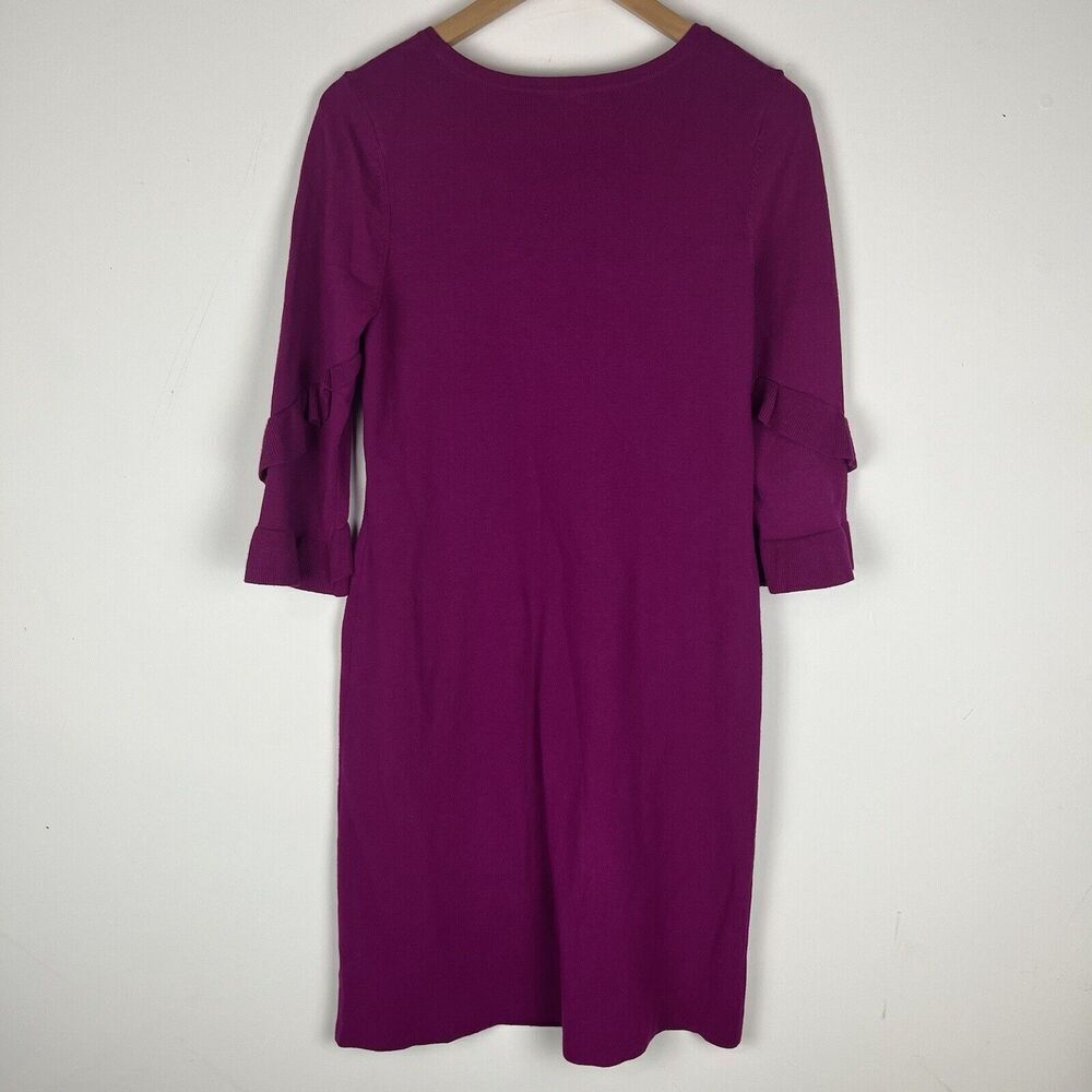 Talbots Ruffle 3/4 Sleeve Sweater Dress Plum Purple Midi Stretch Viscose Medium‍ - Picture 2 of 5